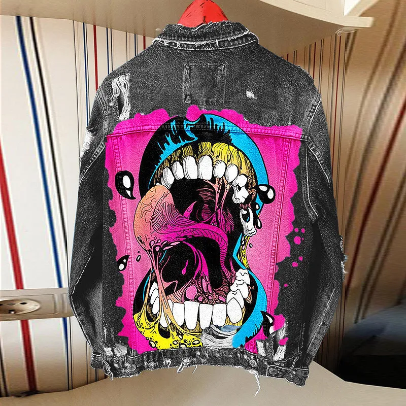 Fashion trendy cool graffiti illustration denim jacket