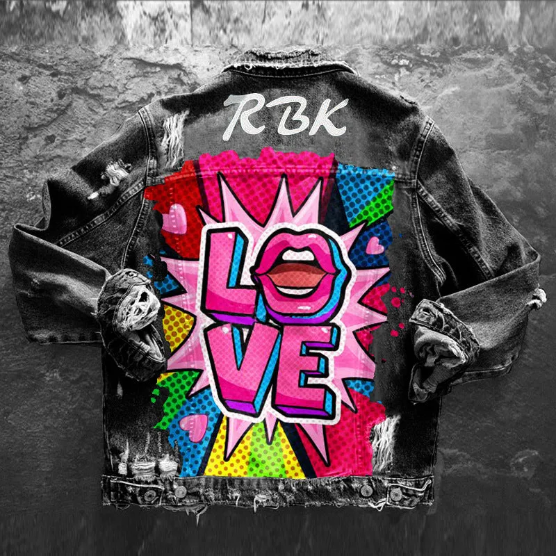 Fashion trendy cool graffiti illustration denim jacket