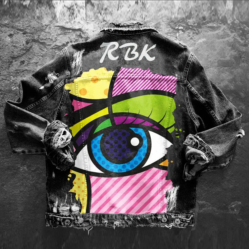 Fashion trendy cool graffiti illustration denim jacket