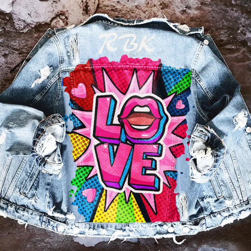 Fashion trendy cool graffiti illustration denim jacket