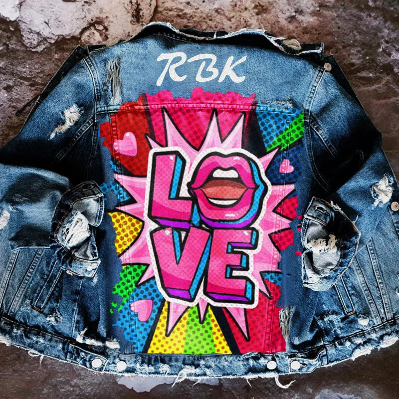 Fashion trendy cool graffiti illustration denim jacket