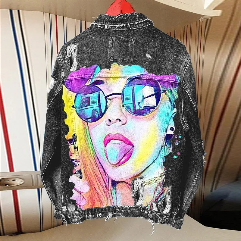 Fashion trendy cool graffiti illustration denim jacket