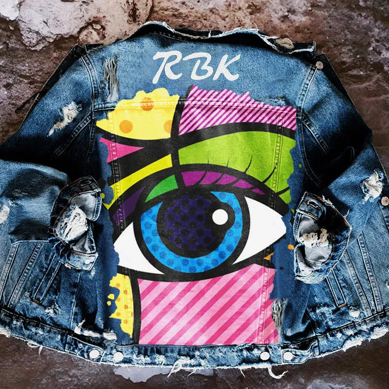 Fashion trendy cool graffiti illustration denim jacket