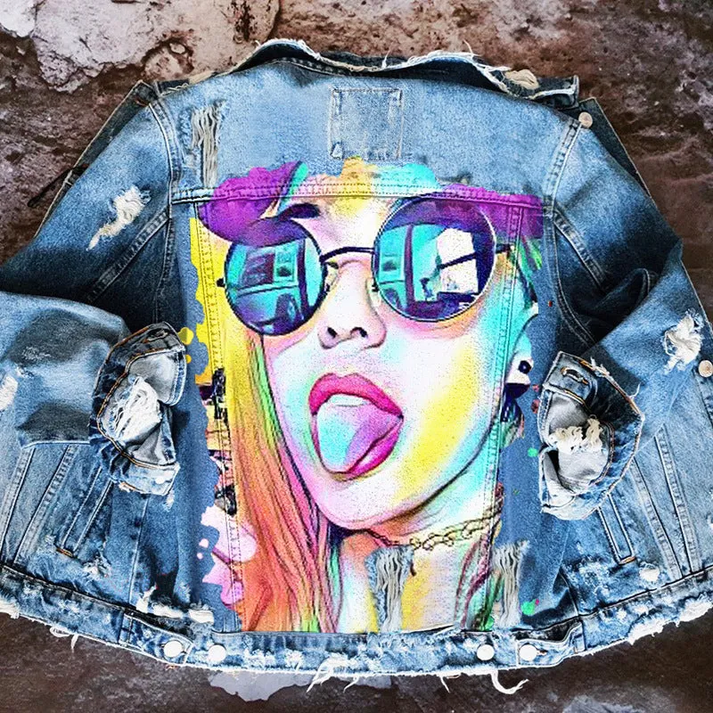 Fashion trendy cool graffiti illustration denim jacket