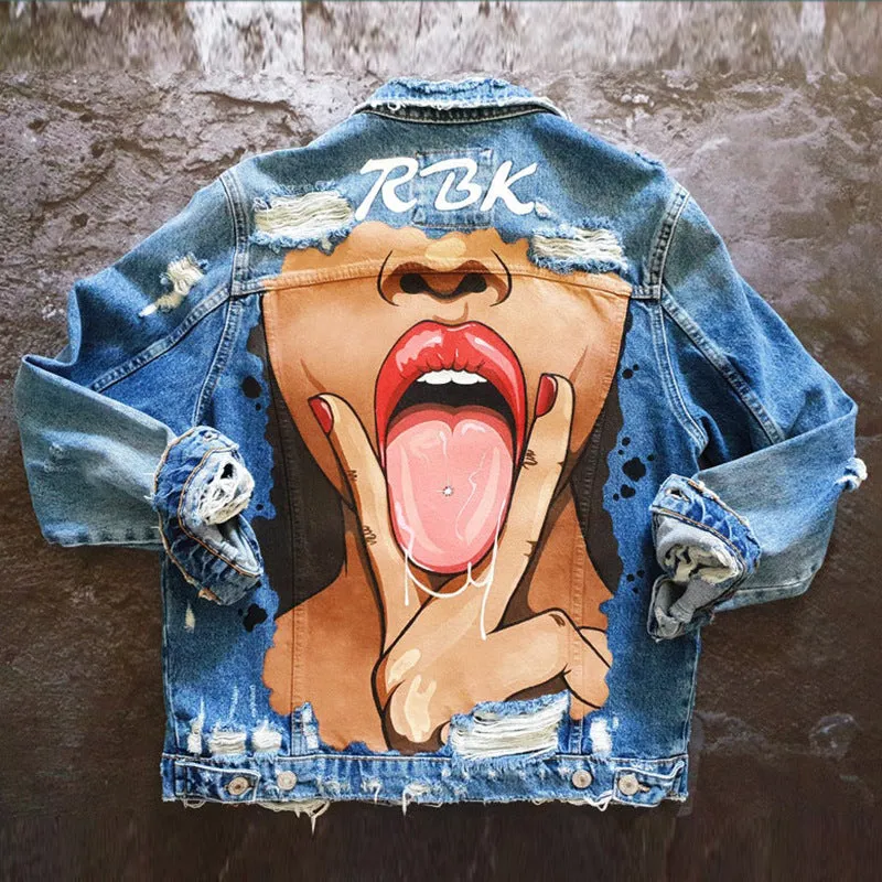 Fashion trendy cool graffiti illustration denim jacket