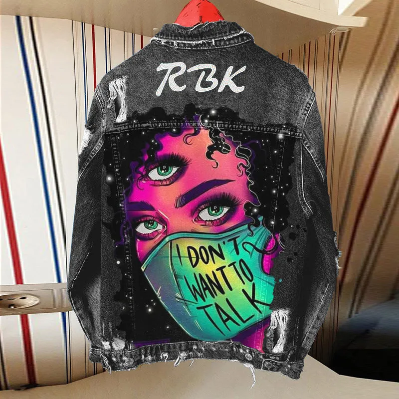 Fashion trendy cool graffiti illustration denim jacket