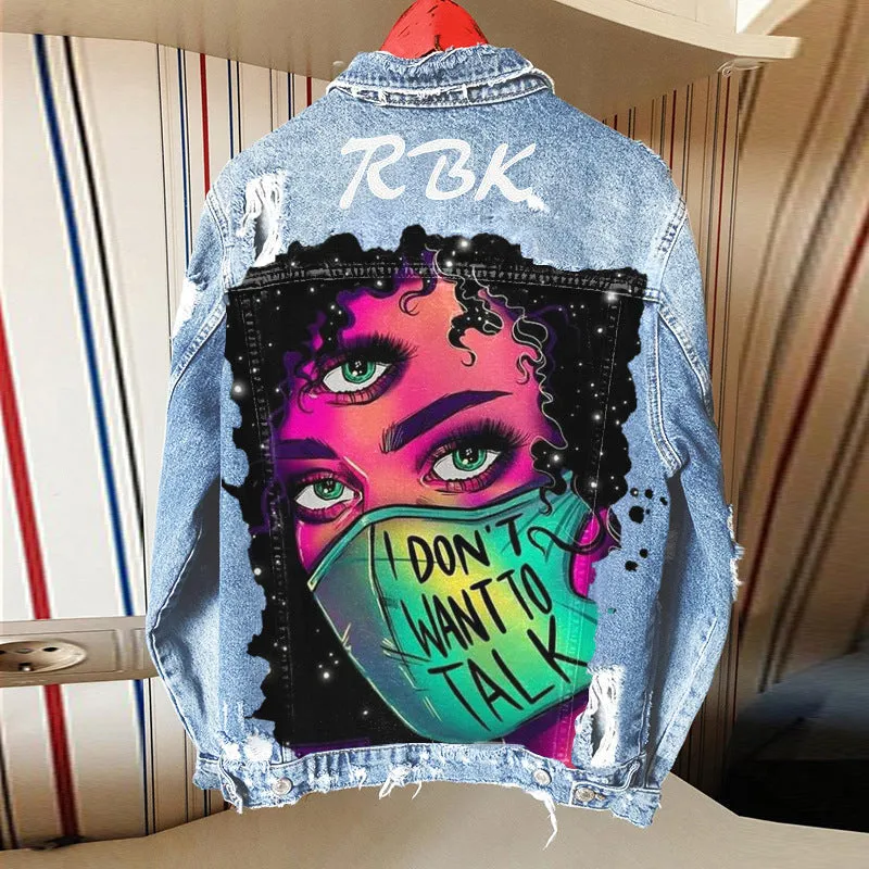 Fashion trendy cool graffiti illustration denim jacket