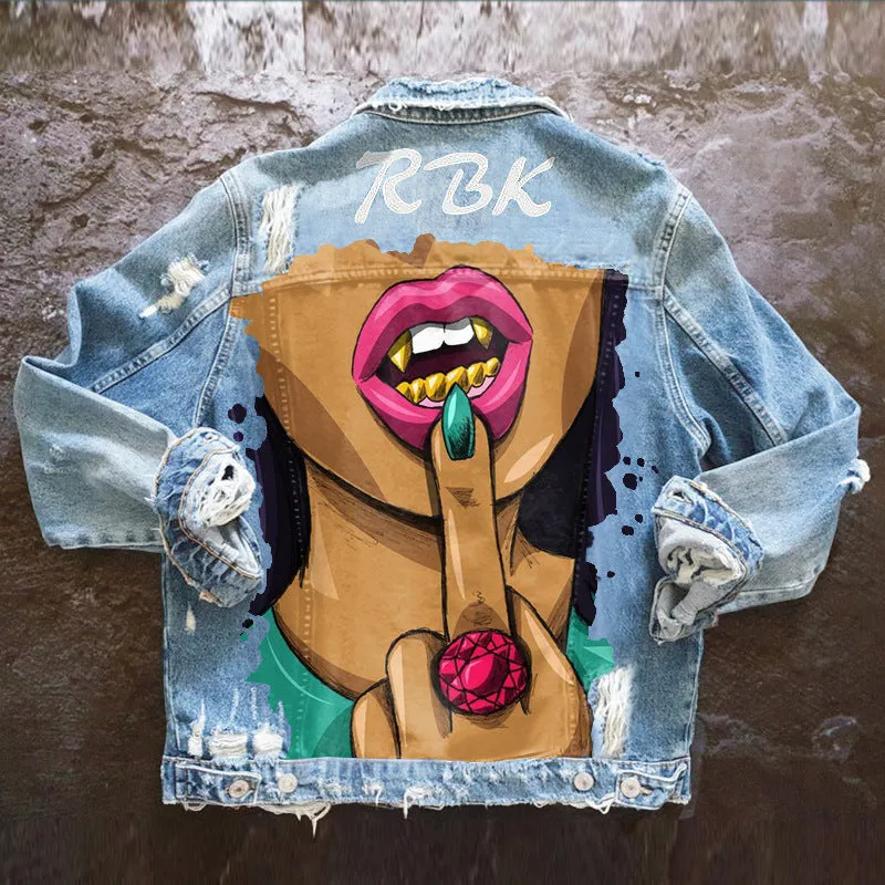 Fashion trendy cool graffiti illustration denim jacket