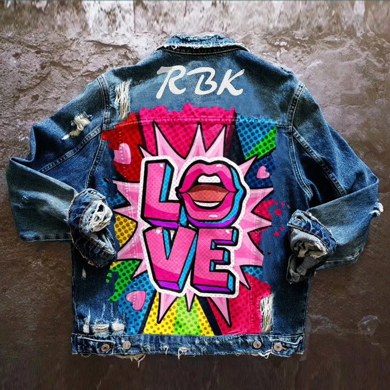 Fashion trendy cool graffiti illustration denim jacket