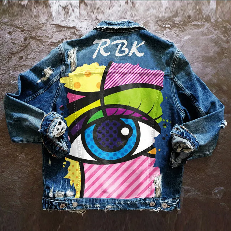 Fashion trendy cool graffiti illustration denim jacket