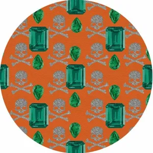 Gem Emeralds Skull Orange 16" Round Pebble Placemat Set of 4