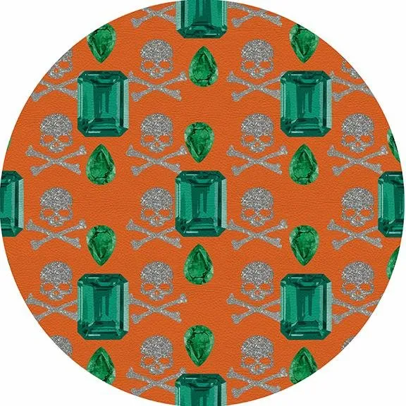 Gem Emeralds Skull Orange 16" Round Pebble Placemat Set of 4