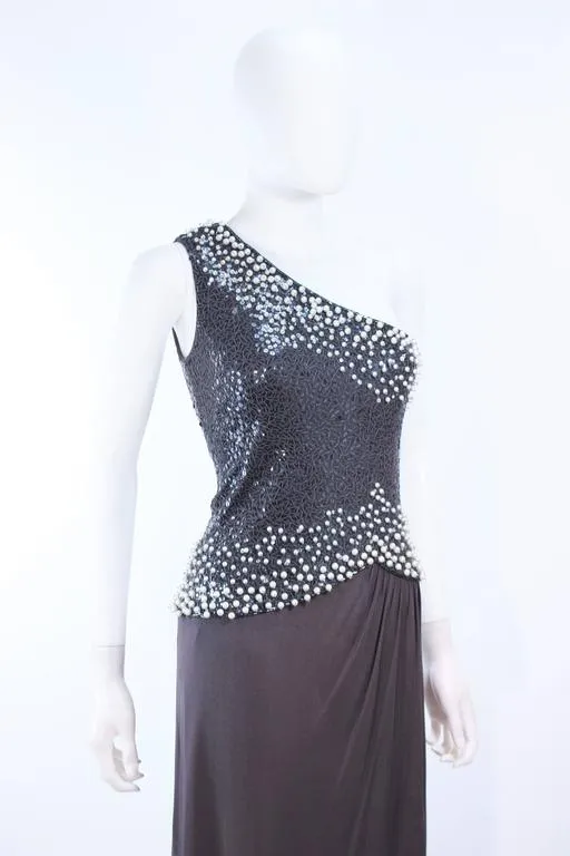 GIORGIO Beverly Hills Grey Sequin and Beaded Gown Size 8