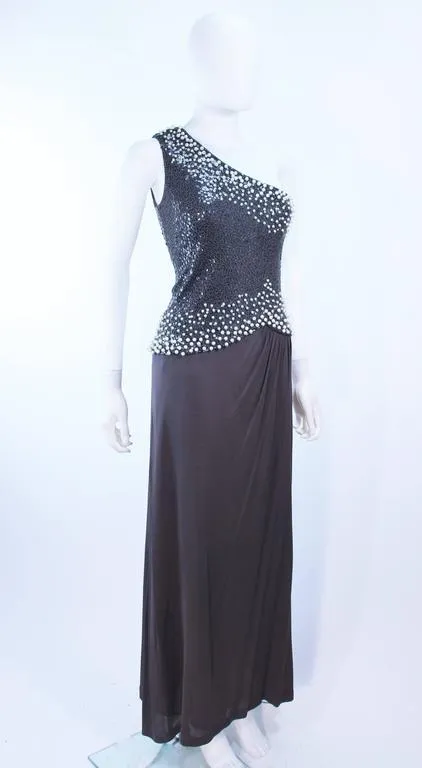 GIORGIO Beverly Hills Grey Sequin and Beaded Gown Size 8