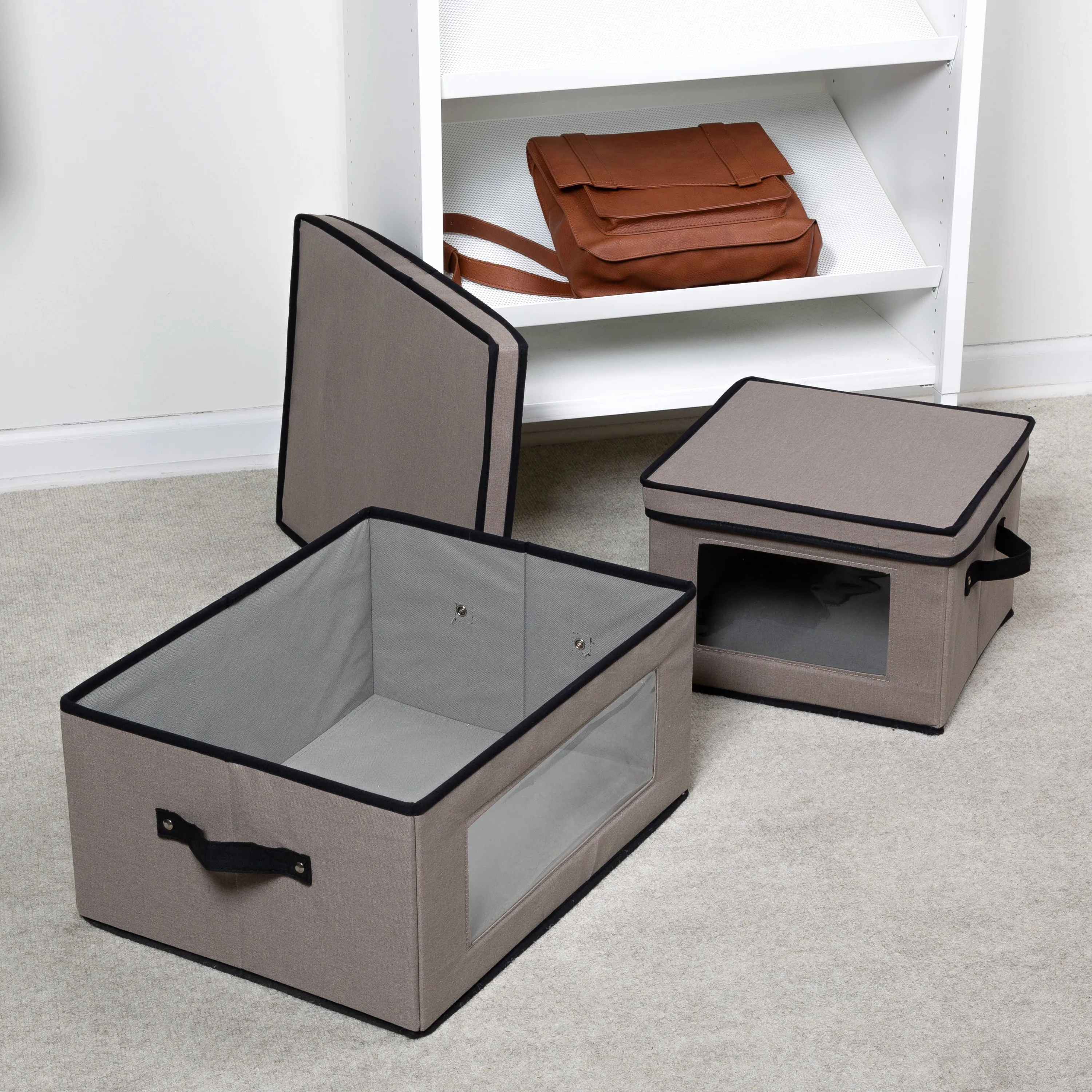 Gray 2-Pack Fabric Closet Storage Box with Lid, Clear-View Window & Removable Dividers