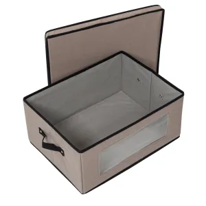 Gray Fabric Closet Storage Box with Lid, Clear-View Window and Removable Dividers