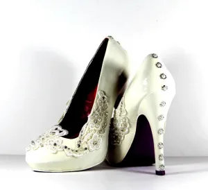 Hand-Painted Lace Heels with Swarovski Crystals & Pearls