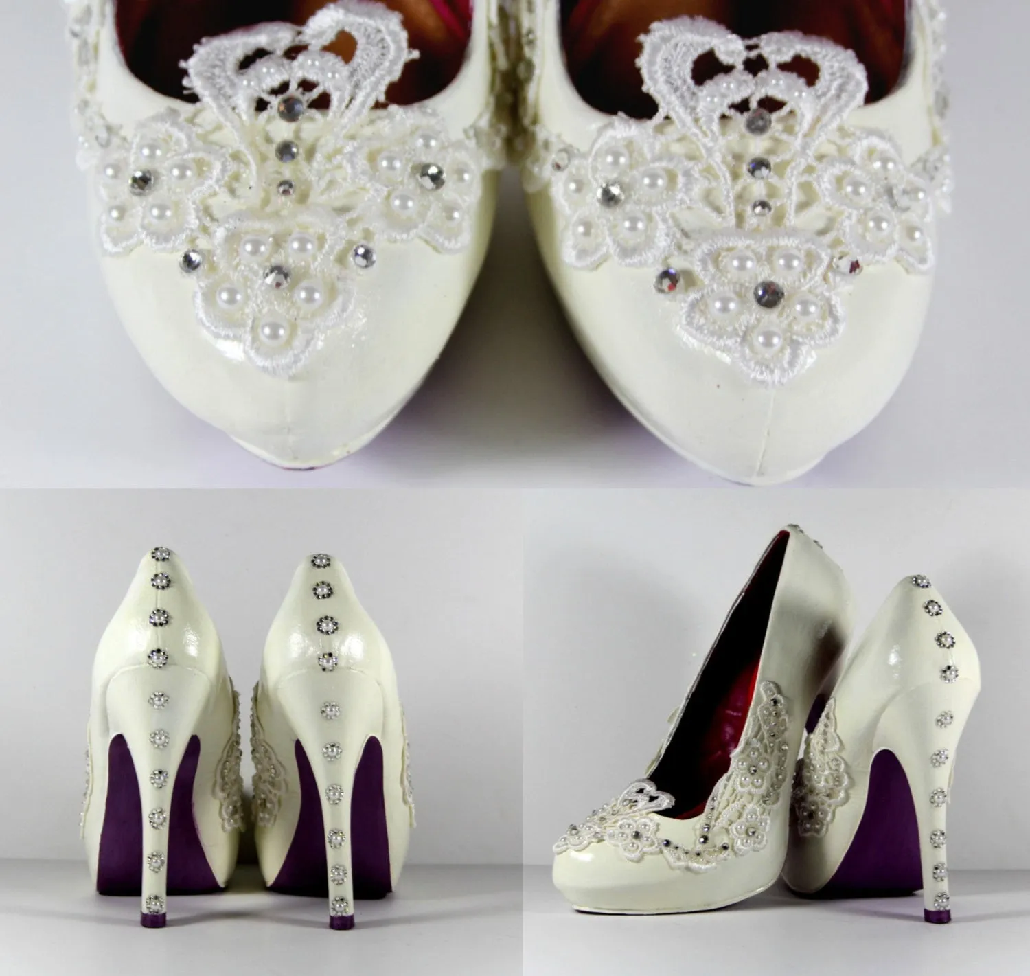 Hand-Painted Lace Heels with Swarovski Crystals & Pearls