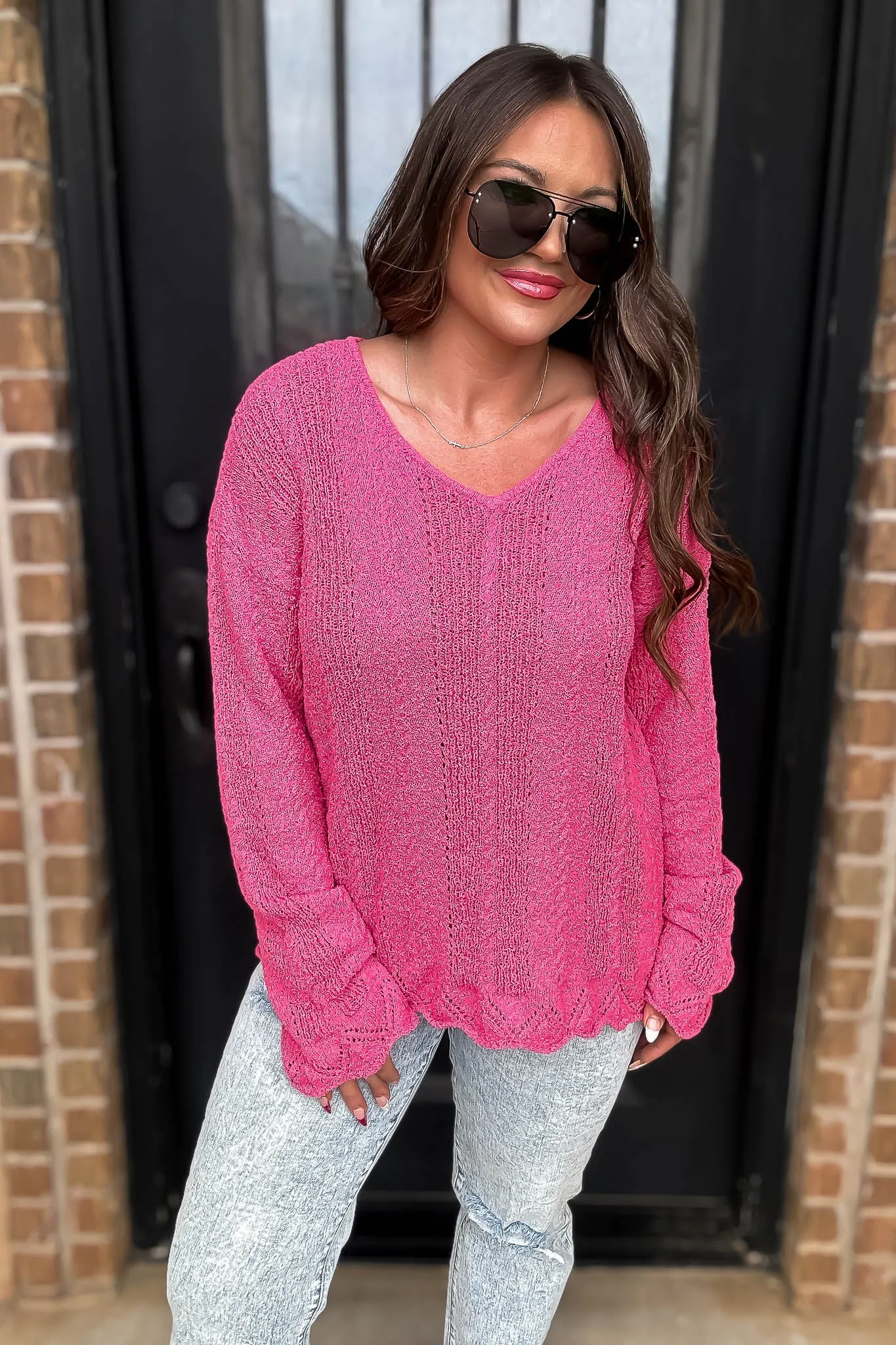 Hello Autumn Fuchsia Detailed Sweater