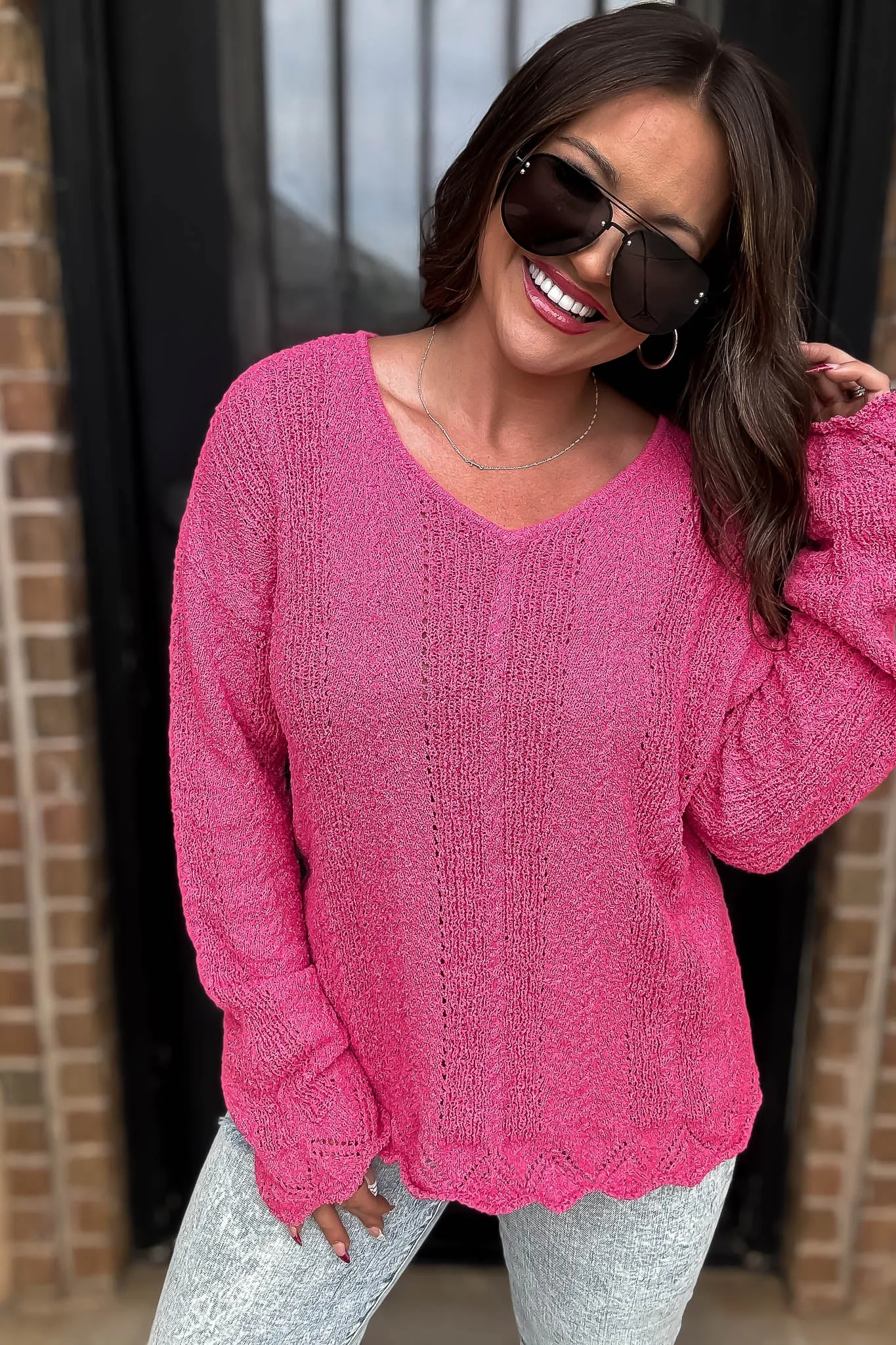 Hello Autumn Fuchsia Detailed Sweater