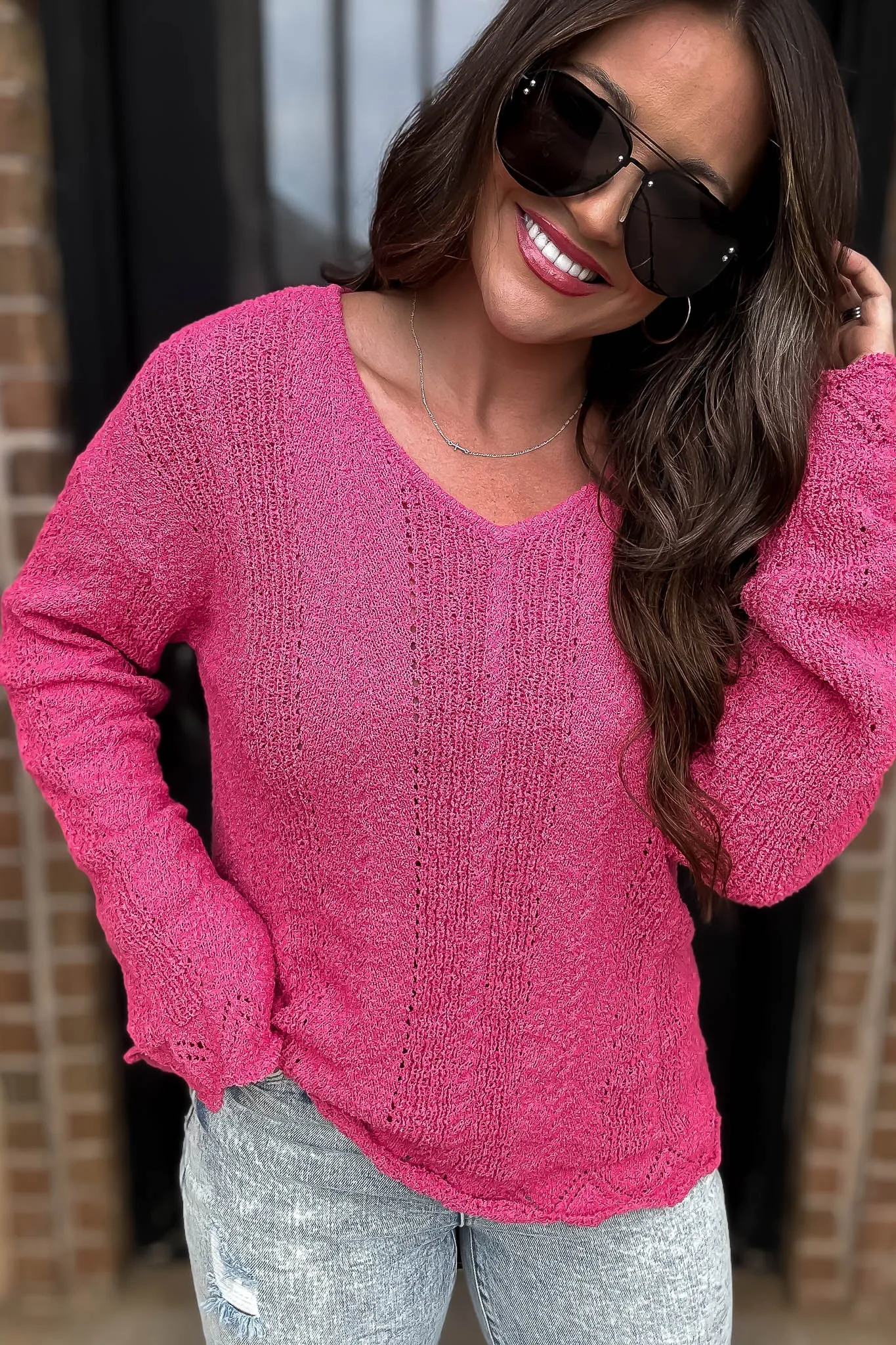 Hello Autumn Fuchsia Detailed Sweater