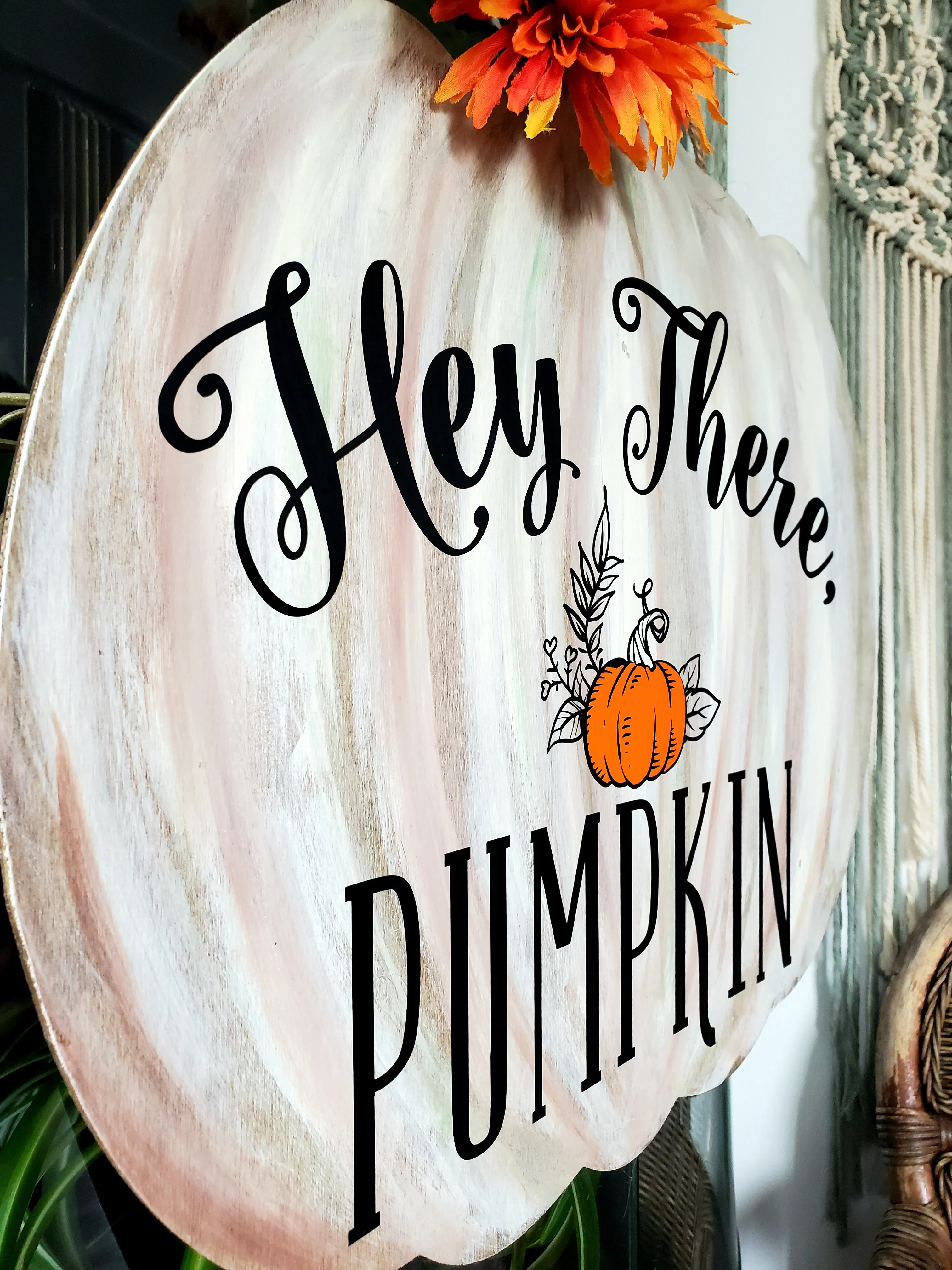 Hey There Pumpkin Wood Sign - A Uniquely Designed Pumpkin-Shaped Sign  for Your Fall Home Decor