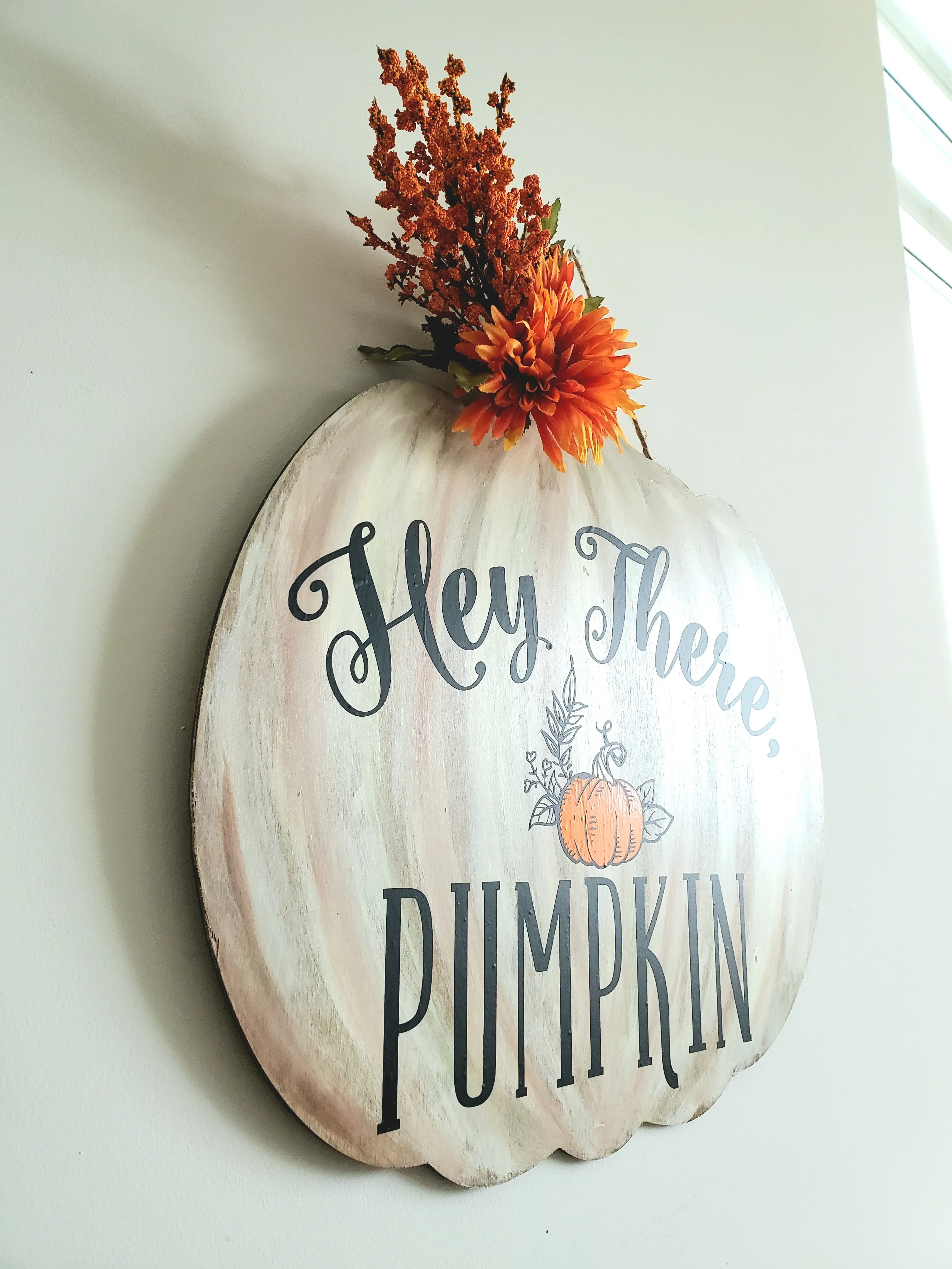 Hey There Pumpkin Wood Sign - A Uniquely Designed Pumpkin-Shaped Sign  for Your Fall Home Decor