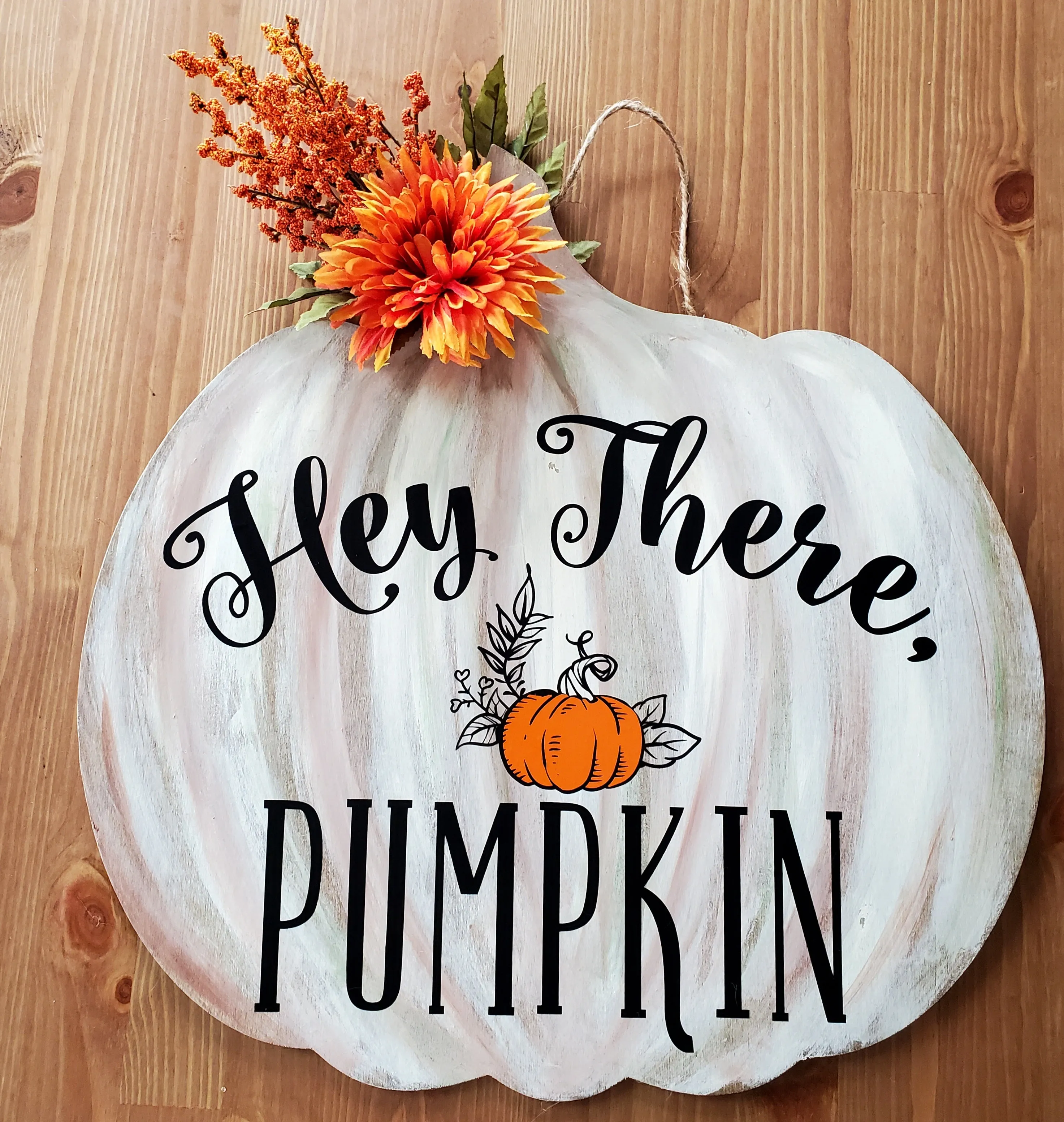 Hey There Pumpkin Wood Sign - A Uniquely Designed Pumpkin-Shaped Sign  for Your Fall Home Decor