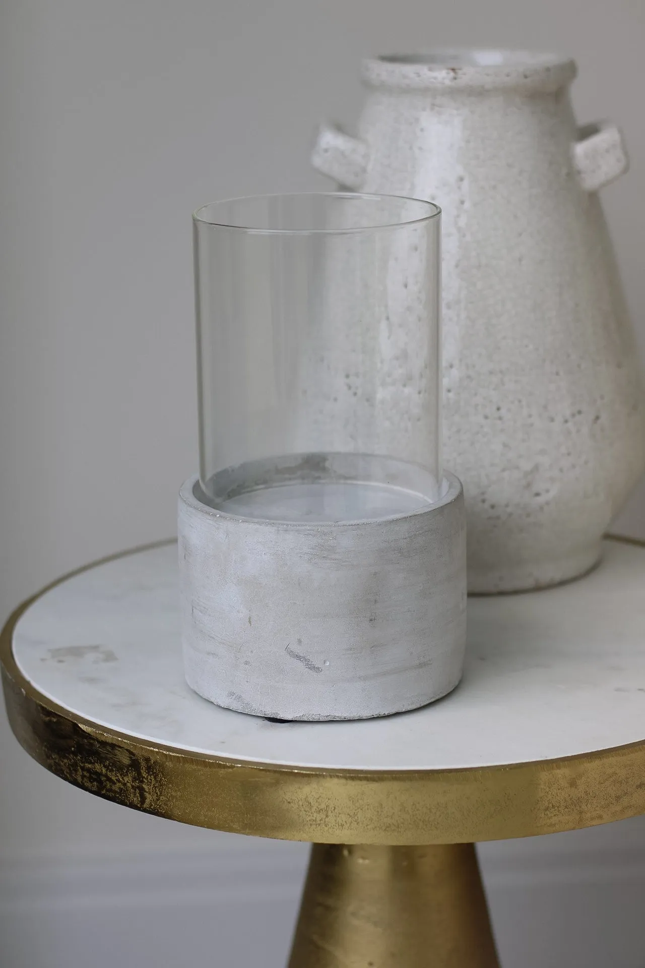 Hurricane Glass Lantern with Cement Base