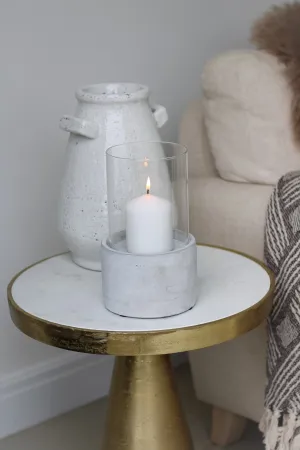 Hurricane Glass Lantern with Cement Base