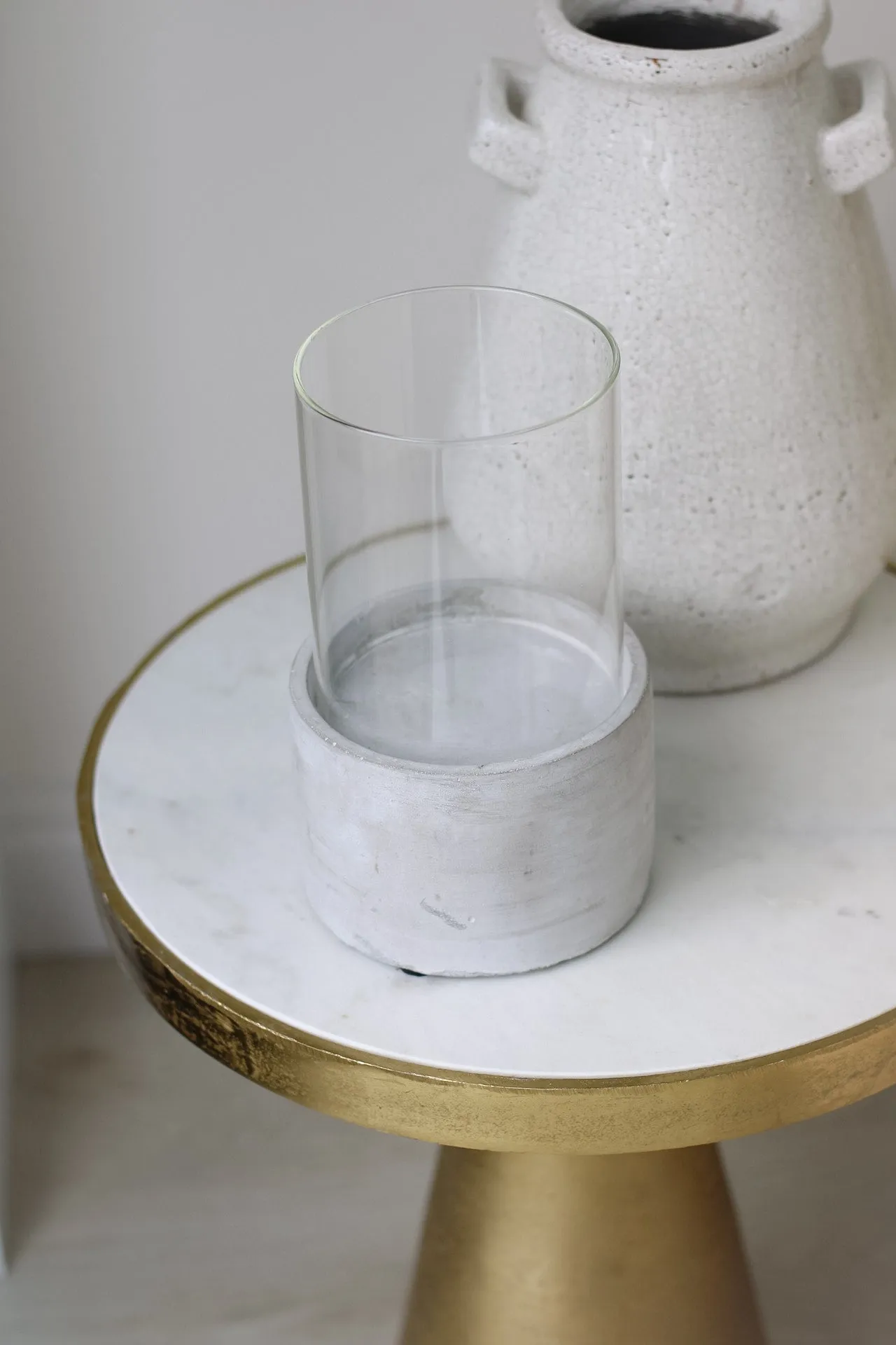 Hurricane Glass Lantern with Cement Base