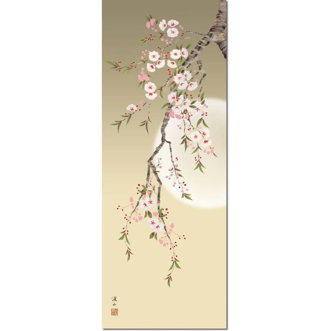 Kakejiku Night Time Sakura Full Moon Keizan Ito Hanging Scroll