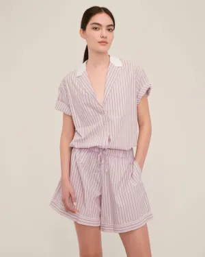 Margo Notch Collar Camp Shirt in Carnation Edie Stripe White Combo