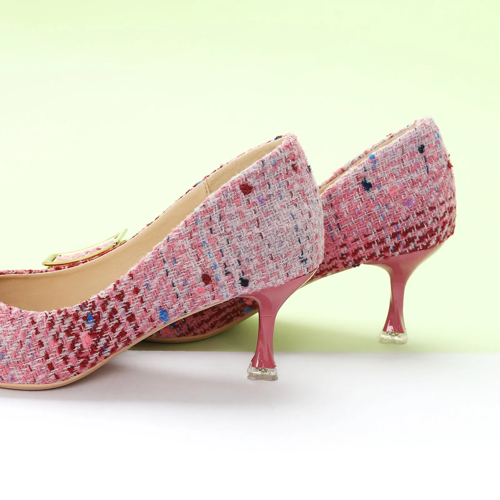 Metal Tie Tweed Pumps (Olivia) Pink