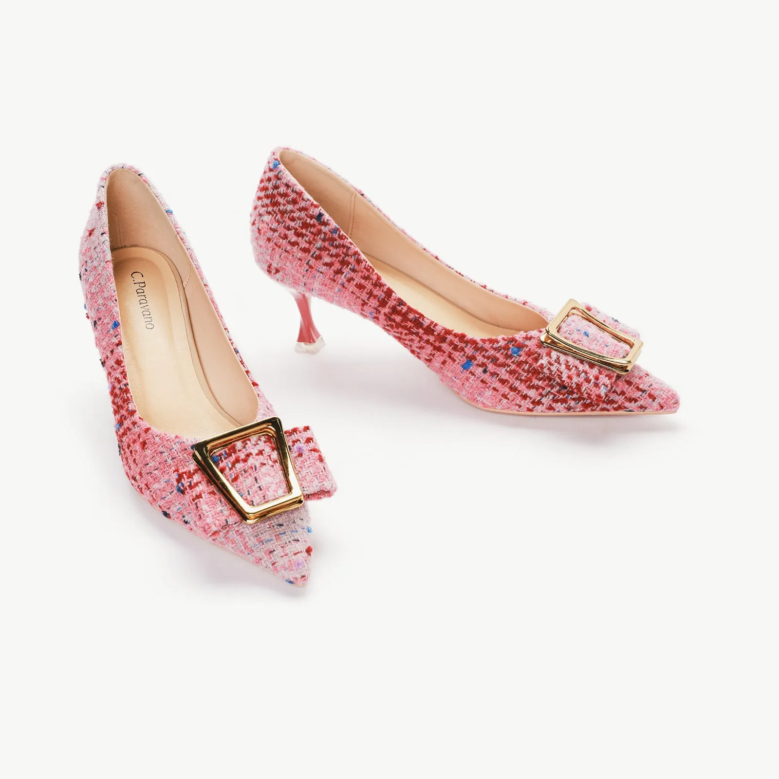 Metal Tie Tweed Pumps (Olivia) Pink