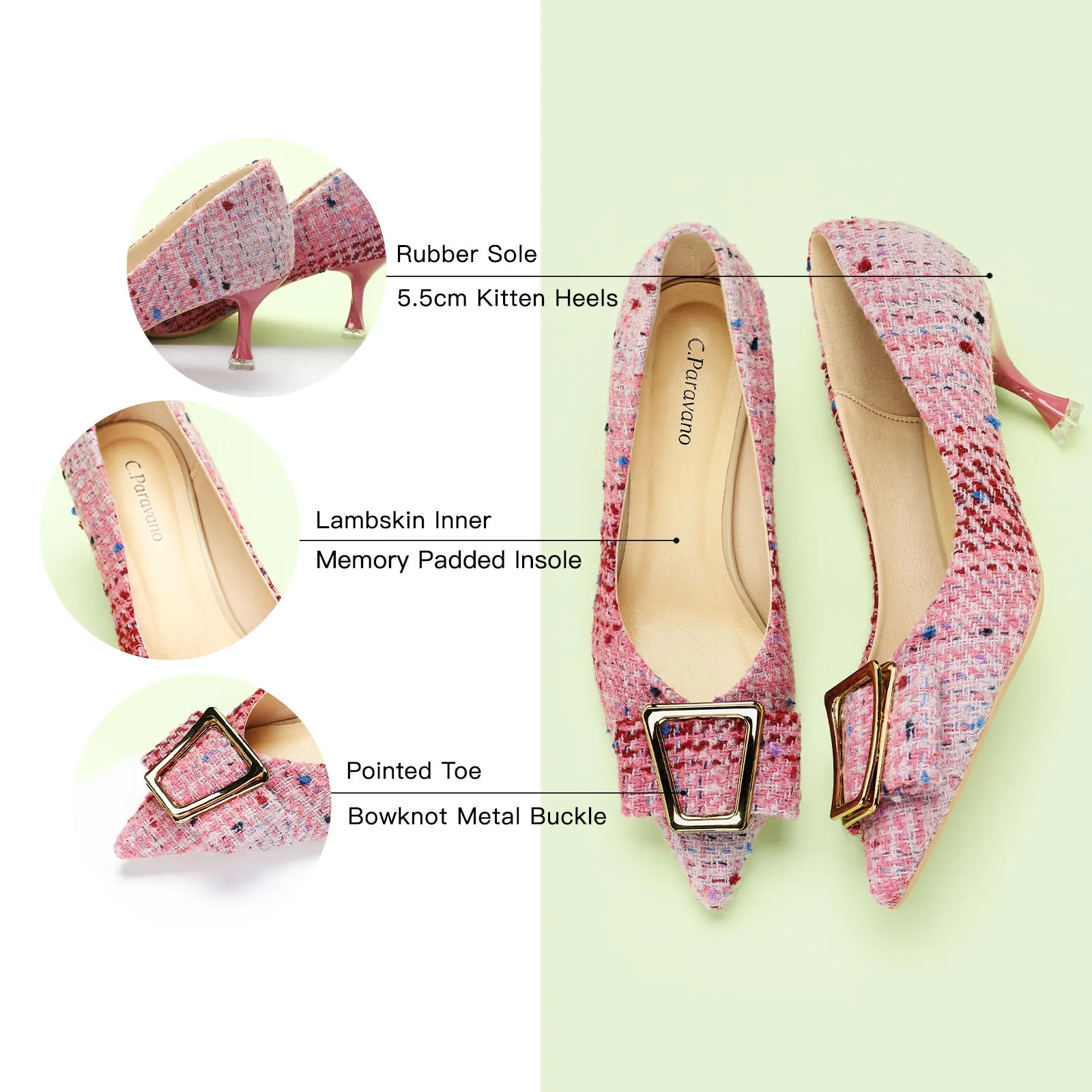 Metal Tie Tweed Pumps (Olivia) Pink