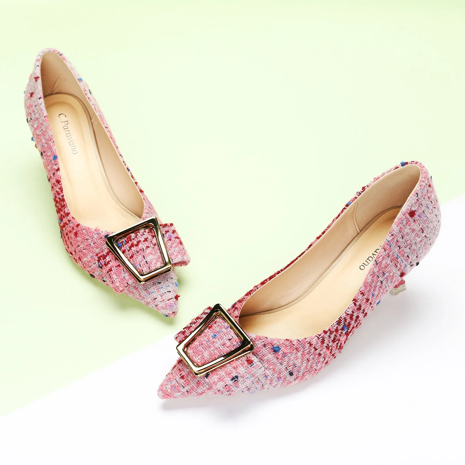 Metal Tie Tweed Pumps (Olivia) Pink