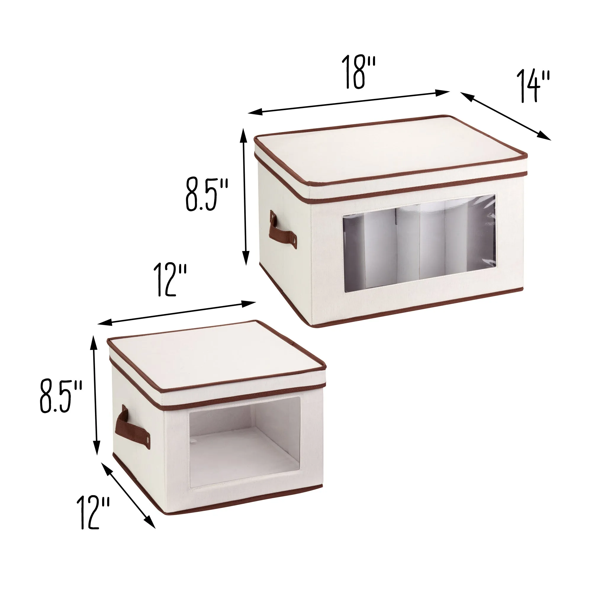 Natural 2-Pack Fabric Closet Storage Box with Lid, Clear-View Window & Removable Dividers