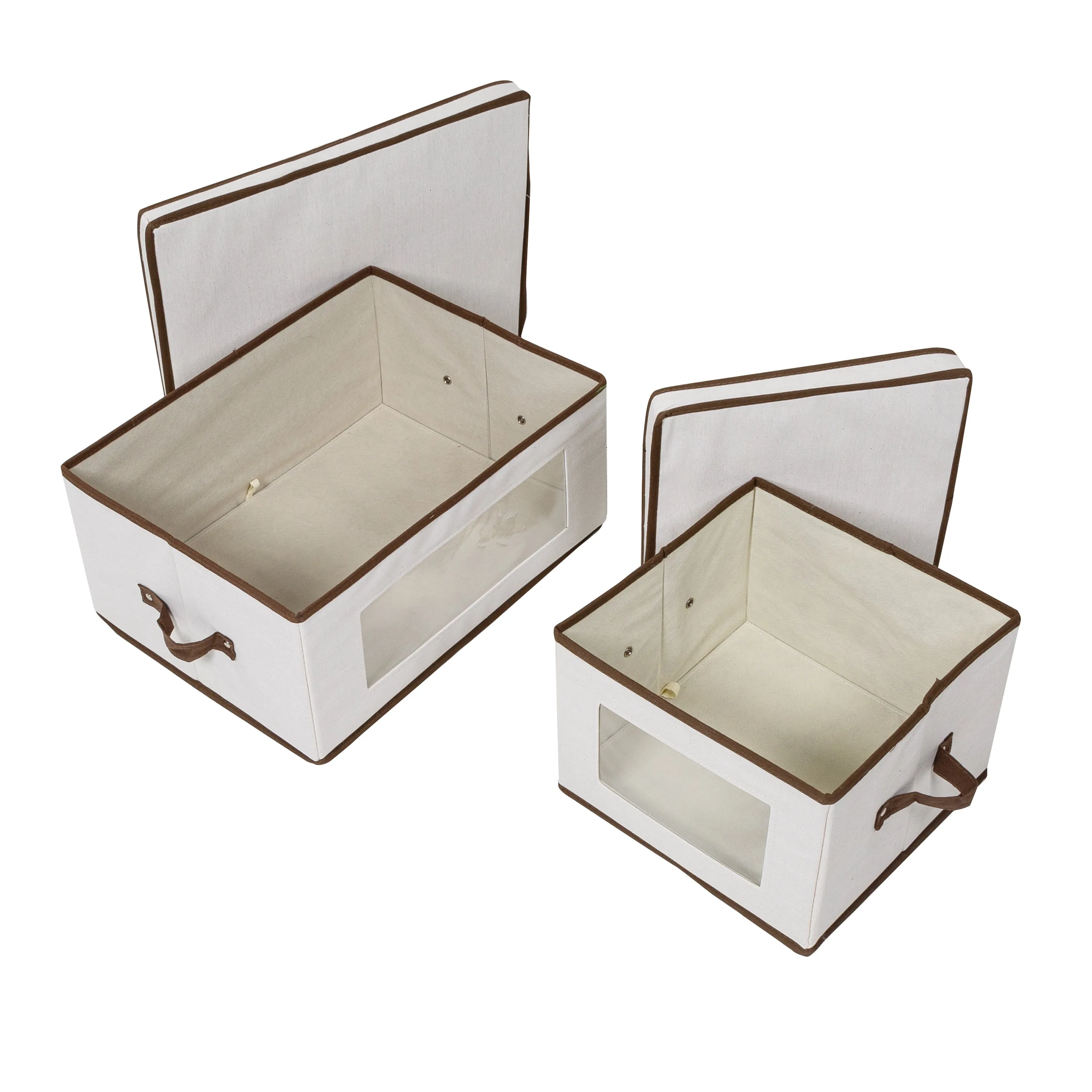 Natural 2-Pack Fabric Closet Storage Box with Lid, Clear-View Window & Removable Dividers