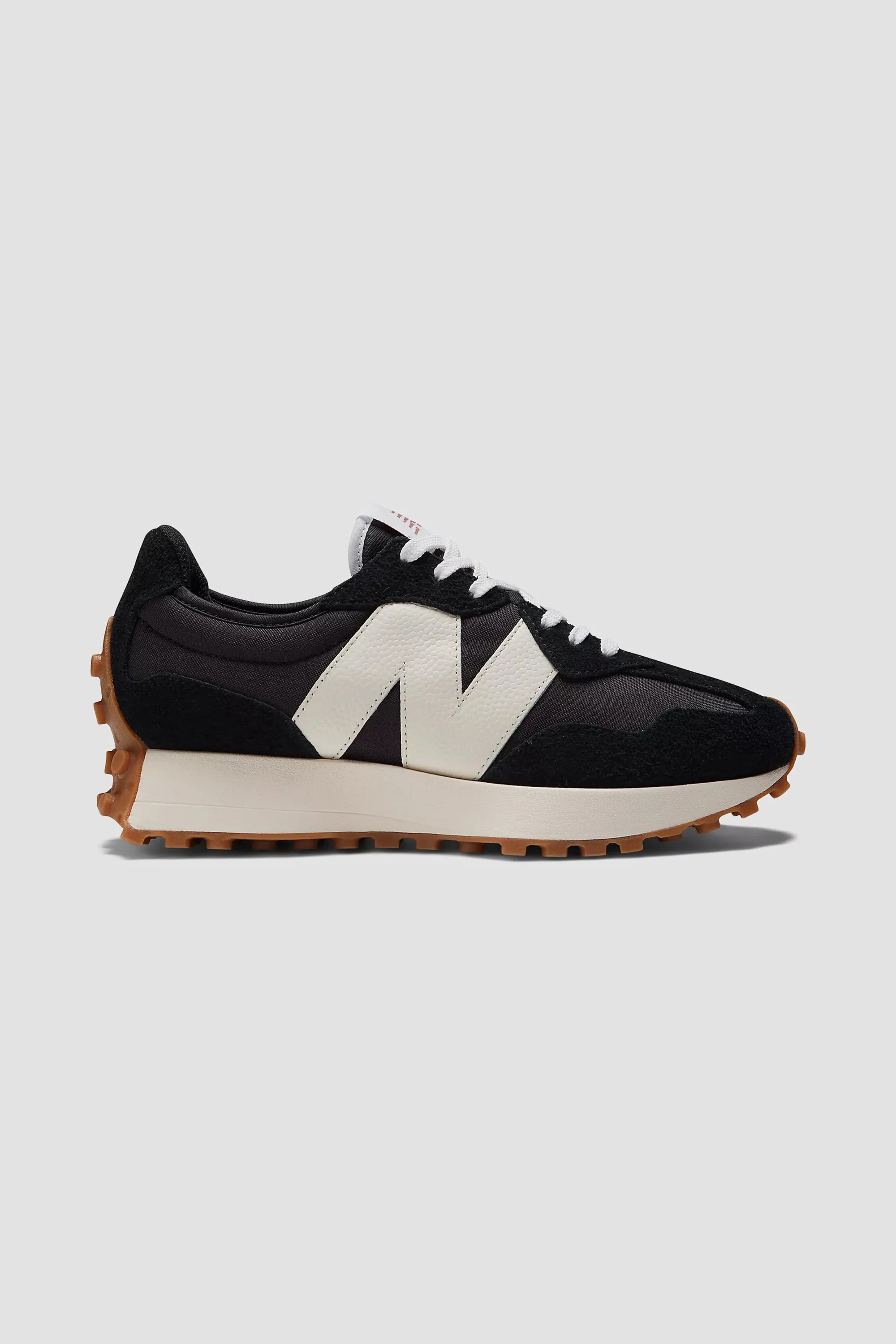 New Balance Women's 327 Sneaker in Black/White/Gum