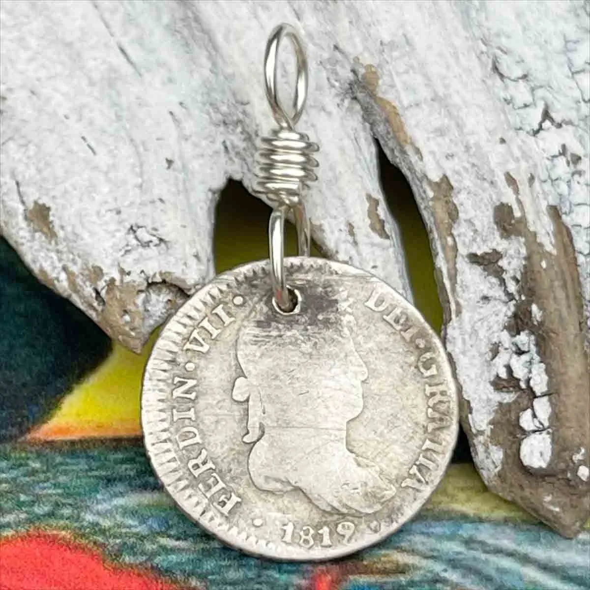 Pirate Chic Silver 1 Reale Spanish Portrait Dollar Dated 1819 - the Legendary "Piece of Eight" Pendant | Artifact #8858