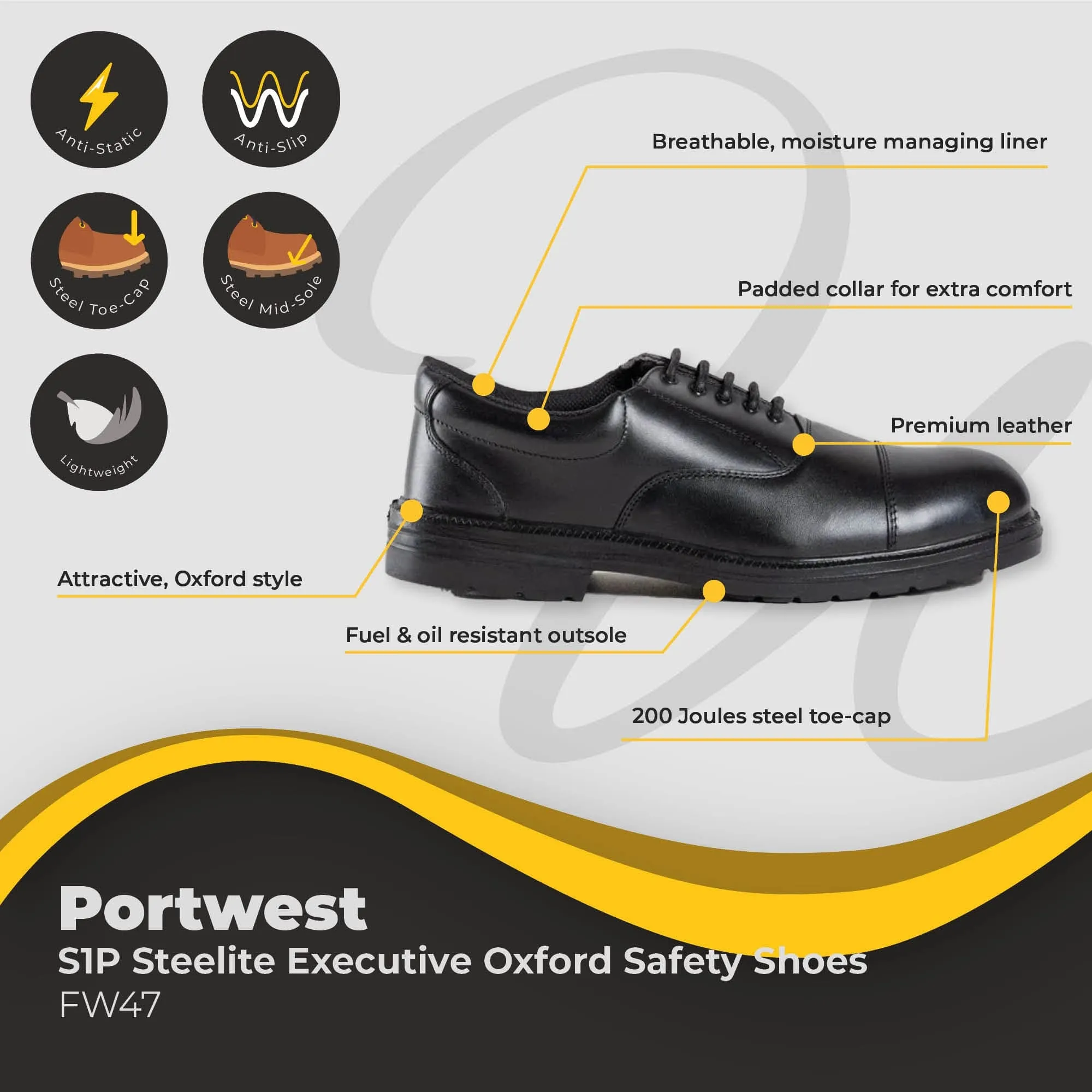 Portwest Steelite Executive Oxford Shoe S1P FW47