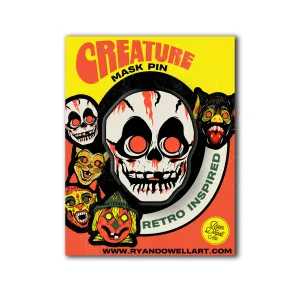 Retro Inspired Creature Halloween Mask Pin Skull Lapel Pin