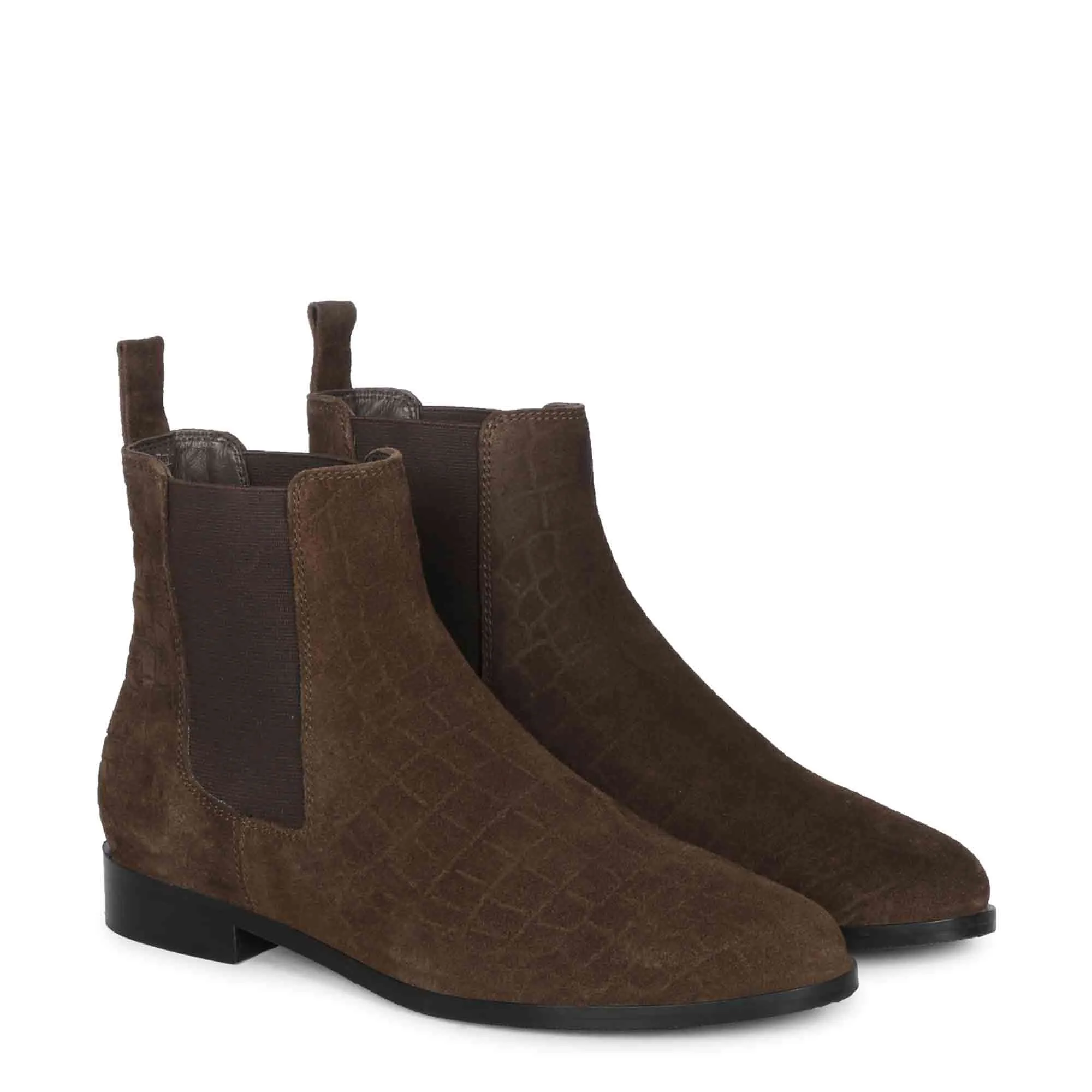 Saint Diane Brown Suede Croco Print Leather Ankle Boots