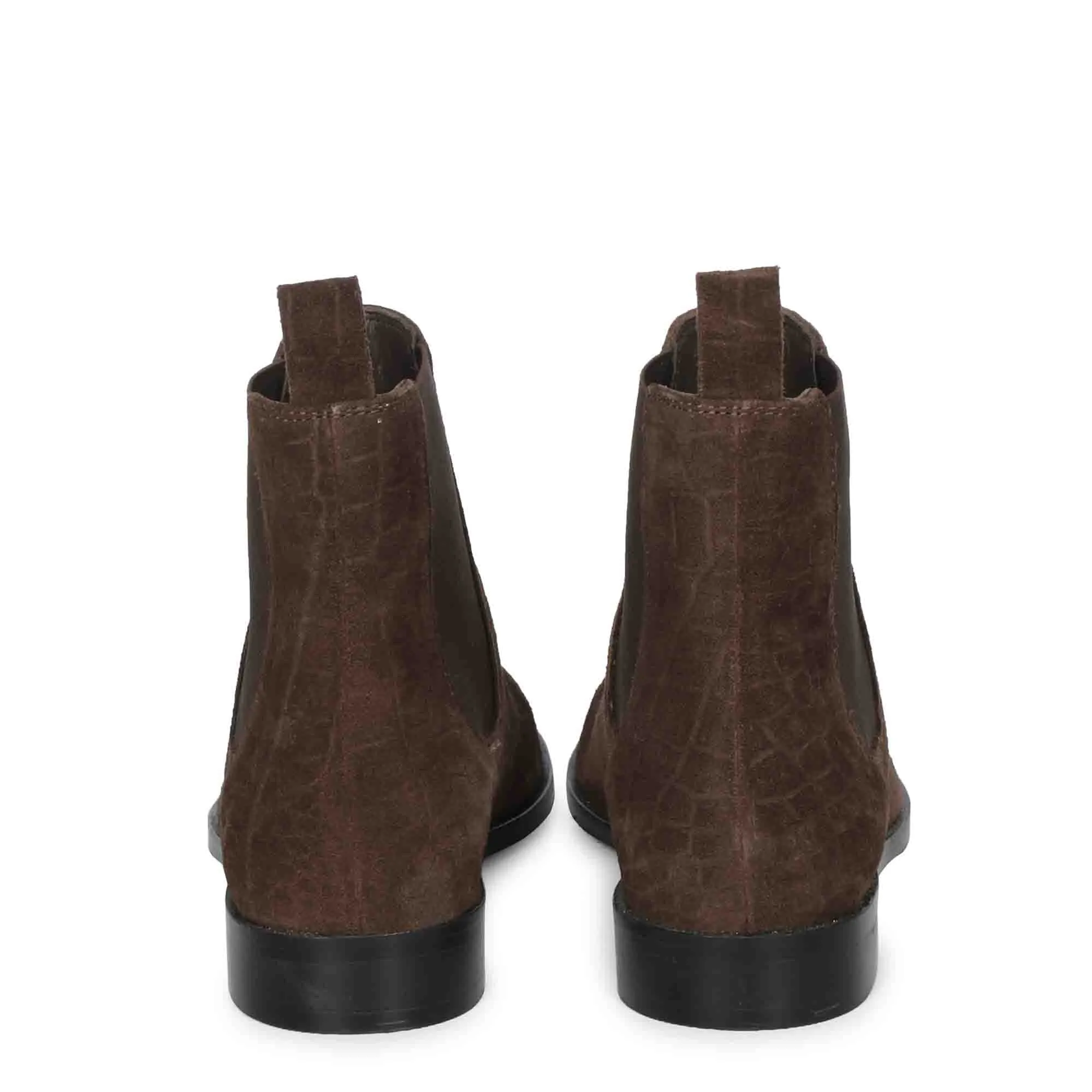 Saint Diane Brown Suede Croco Print Leather Ankle Boots