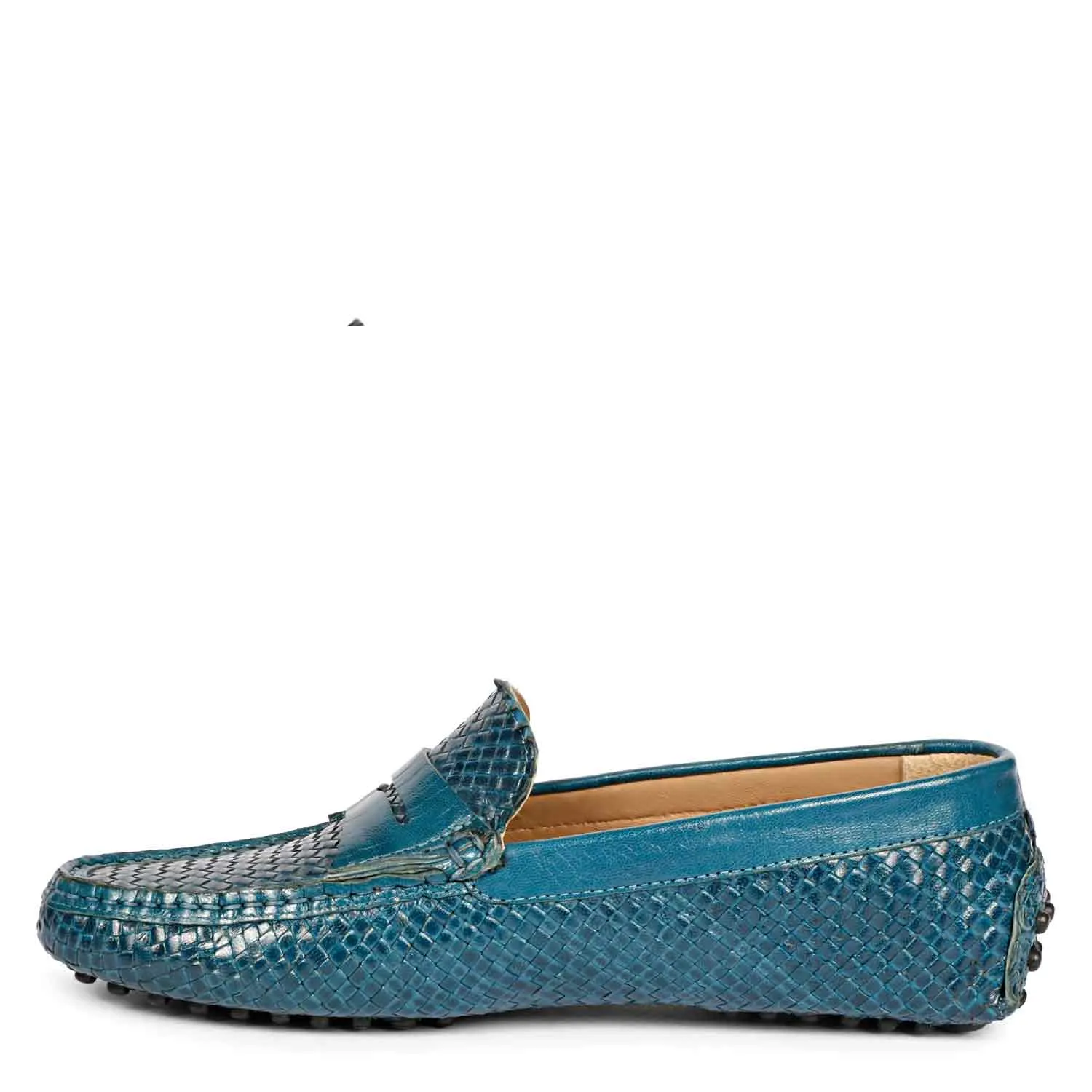 Saint Liana Blue Woven Leather Loafers