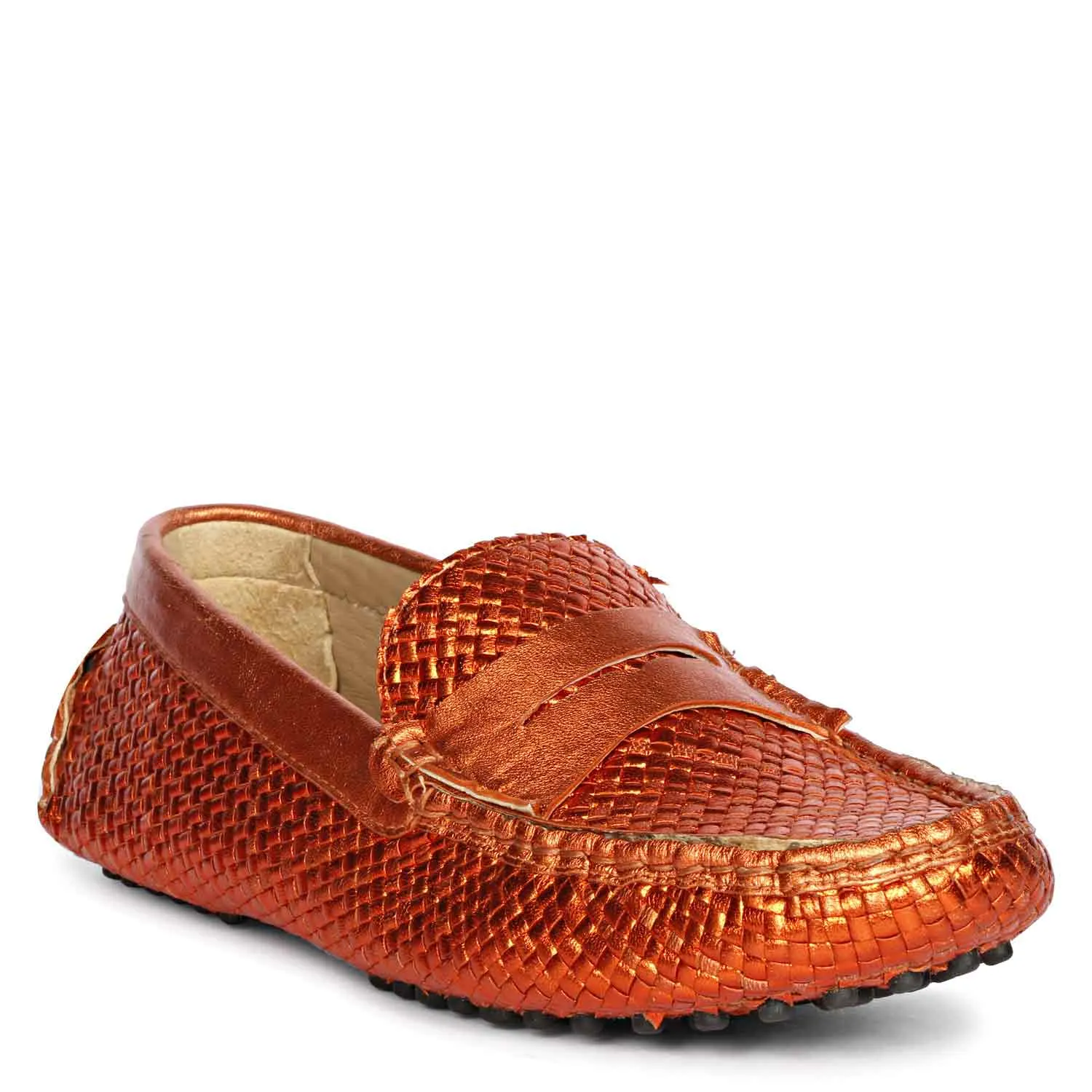 Saint Liana Orange Woven Leather Loafers