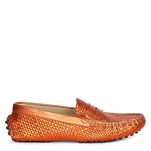 Saint Liana Orange Woven Leather Loafers