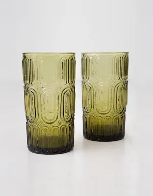 Set of 2 Hand Blown Olive Glasses