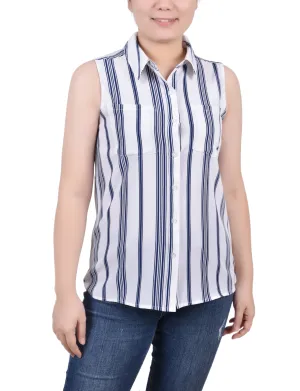 Sleeveless Notch Collar Button Front Blouse